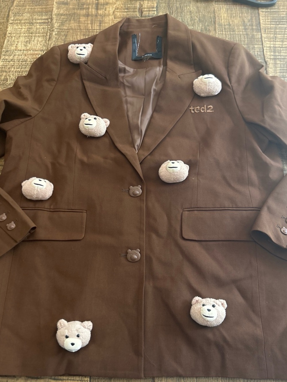 Source Unknown Brown "Ted 2" Teddy Applique Blazer
